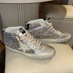 Golden Goose Silver and Glitter High-Top Sneakers